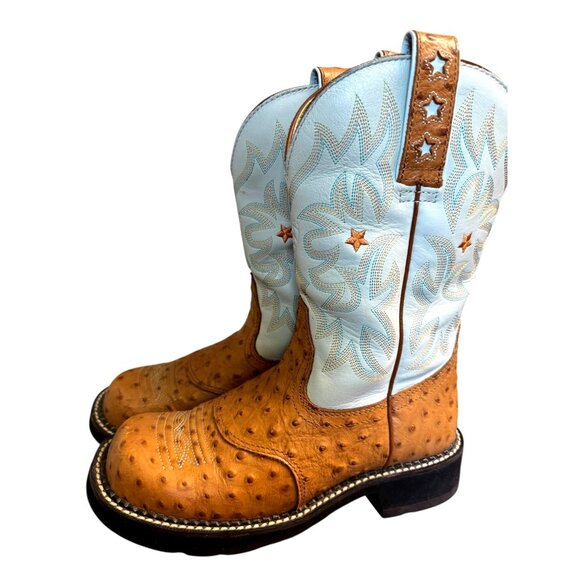 ARIAT Blue and Brown Ostrich Print Cowboy Boots Size 7C - Picture 4 of 10